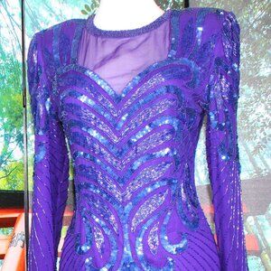 BEADED SILK COCKTAIL DRESS PURPLE SMALL